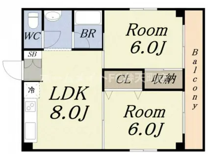ドミトリーツタヤ(2LDK/5階)の間取り写真