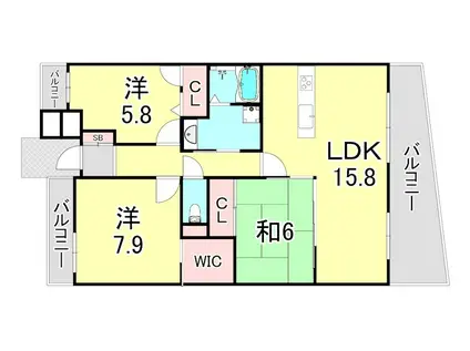 プレステージ仁川(3LDK/2階)の間取り写真