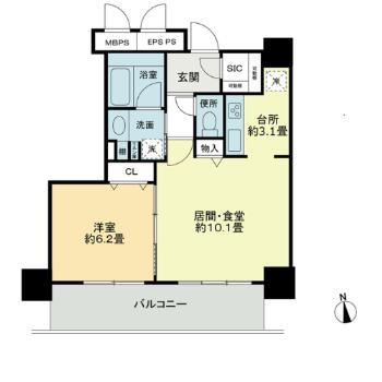 クロスレジデンス大阪新町(1LDK/12階)の間取り写真