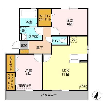 BELLE FLEUR HITACHINO(2LDK/2階)の間取り写真