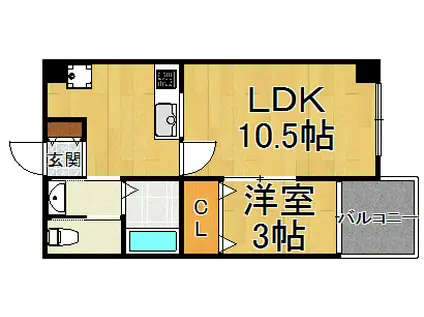 アザリア山本駅前(1LDK/2階)の間取り写真