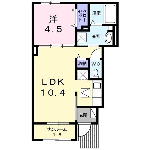 カーサミルト(1LDK/1階)の間取り写真