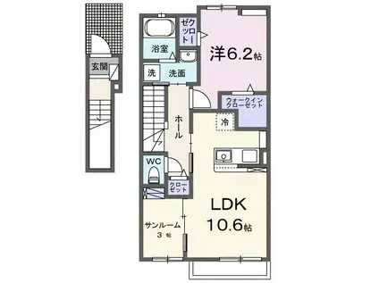 ブリリアントIIA(1LDK/2階)の間取り写真
