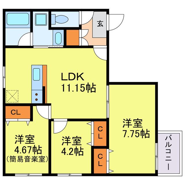 エス.フィールド奏(3LDK/1階)の間取り写真