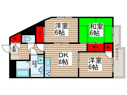 フラワーシャトー(3DK/4階)の間取り写真