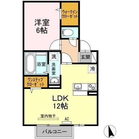 グランフェルティA棟B棟(1LDK/2階)の間取り写真