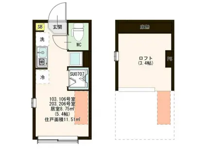 TOMO 上石神井(ワンルーム/1階)の間取り写真