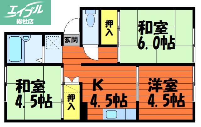 プレジール西岡(3K/1階)の間取り写真