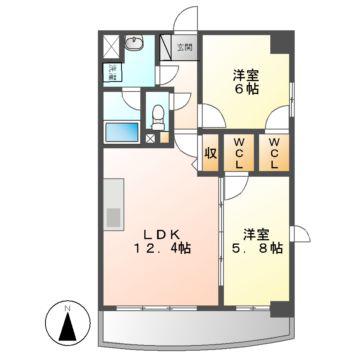 アクアブルー(2LDK/4階)の間取り写真
