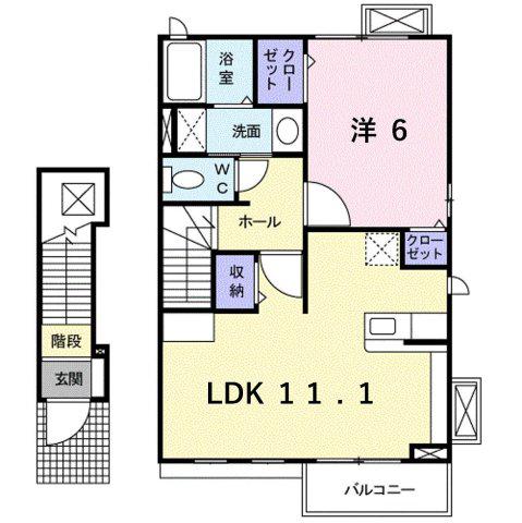 グリーンアベニュー E(1LDK/2階)の間取り写真