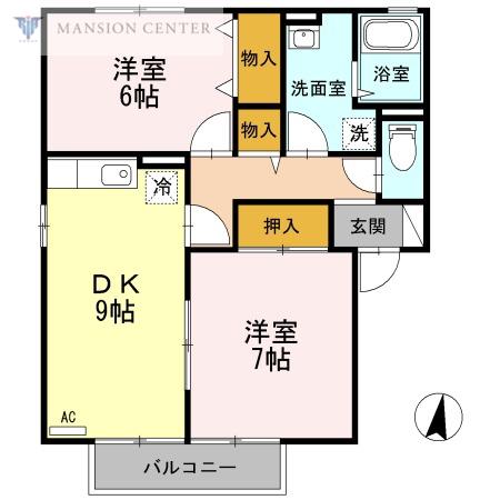カマラード牡丹山A棟(2DK/2階)の間取り写真