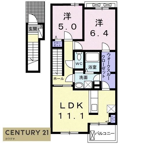 フローラ大小路A(2LDK/2階)の間取り写真