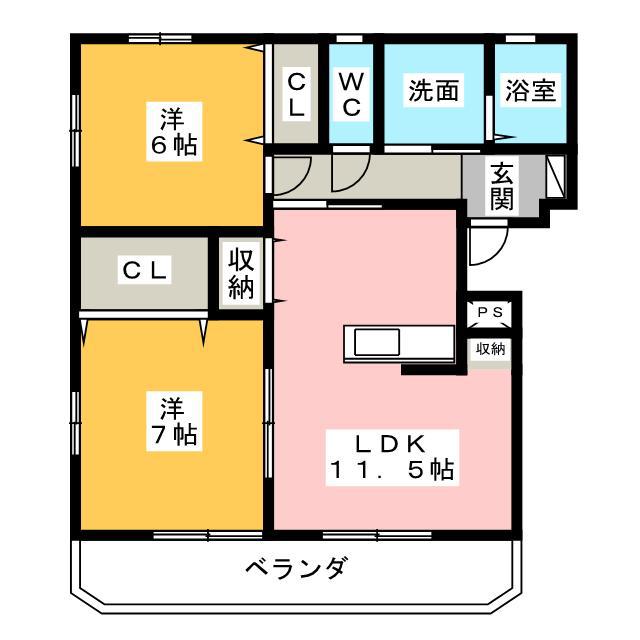 パーシモンコート(2LDK/1階)の間取り写真