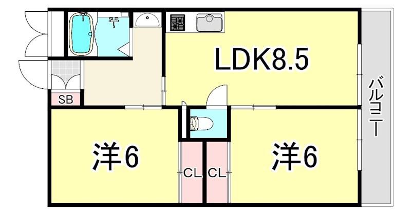 グランツ武庫川(2LDK/3階)の間取り写真