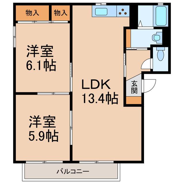 JR和歌山線 妙寺駅 徒歩5分 2階建 築27年(3DK/2階)の間取り写真