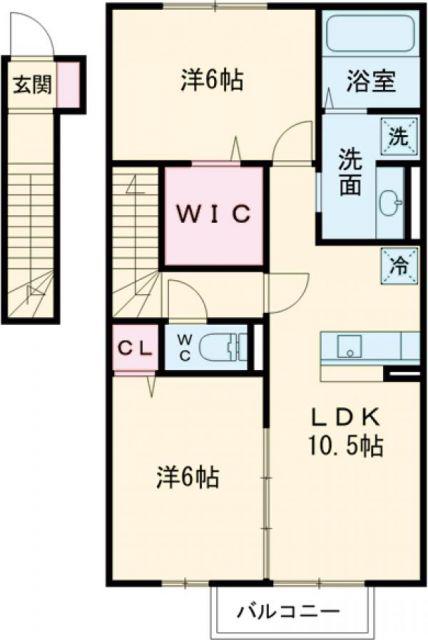 コスモ木屋瀬 A棟(2LDK/2階)の間取り写真