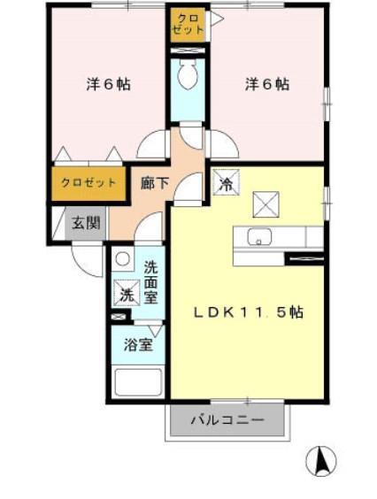 グランツ A(2LDK/1階)の間取り写真