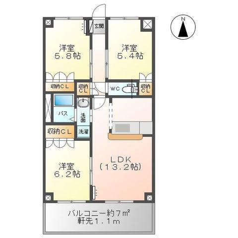 ガーデンヒルズ(3LDK/2階)の間取り写真