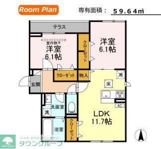 D-ROOM上篠崎(2LDK/1階)の間取り写真