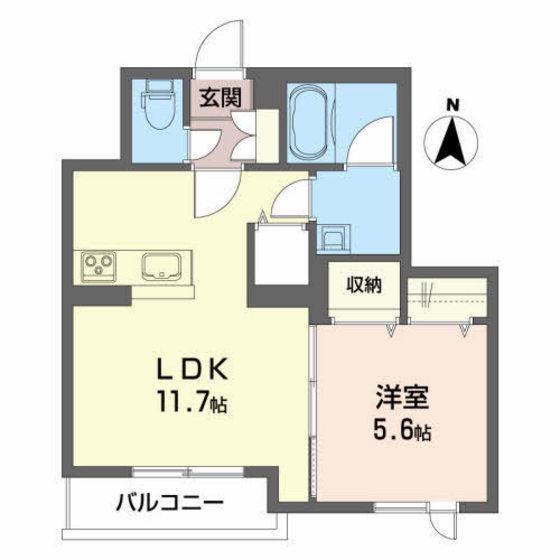 ベレオYN(1LDK/2階)の間取り写真