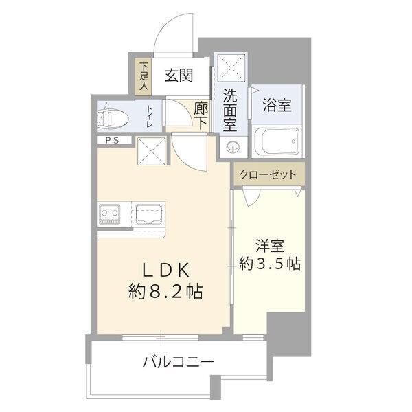 ディアレイシャス湊川公園(1LDK/9階)の間取り写真