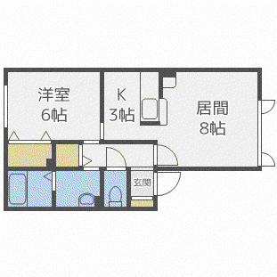 ウェルヴィラ桂岡(1LDK/1階)の間取り写真
