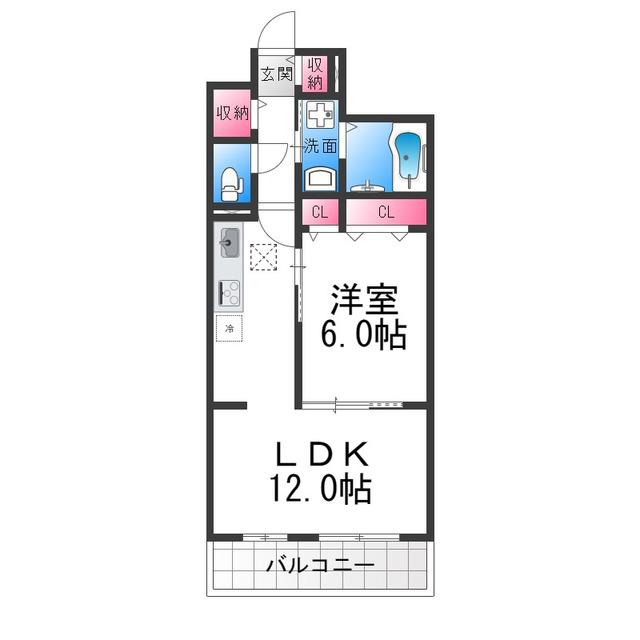 ポムドパン北花田(1LDK/1階)の間取り写真