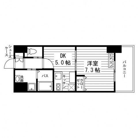 パークサイド加治屋町(1DK/12階)の間取り写真