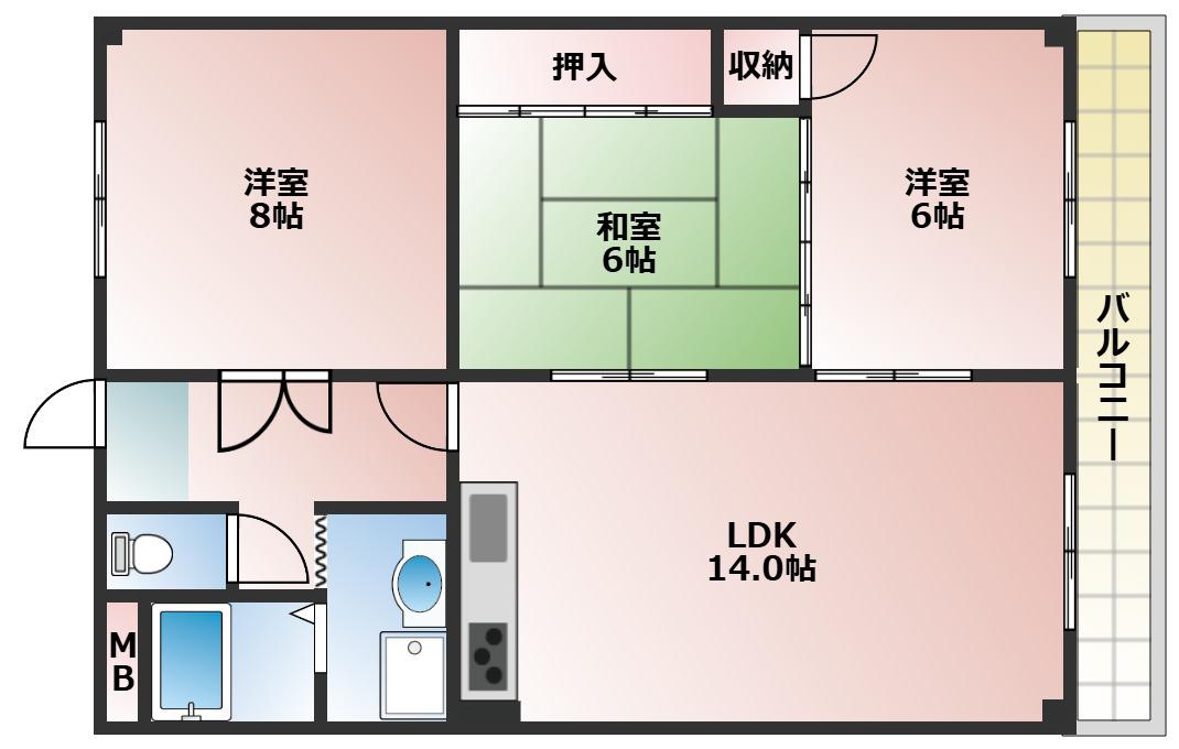 清秀レジデンス(3LDK/5階)の間取り写真