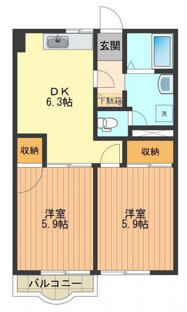 サンハイツクリハラA(2DK/2階)の間取り写真