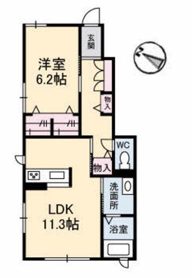 プロヌーブ西本浦 C棟(1LDK/1階)の間取り写真