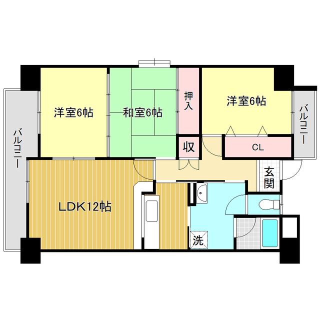 エレガンテ大川筋(3LDK/3階)の間取り写真