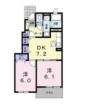 メゾンエスポワールI(2DK/1階)の間取り写真
