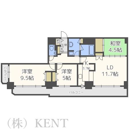 知事公館前タワーレジデンス(3LDK/7階)の間取り写真