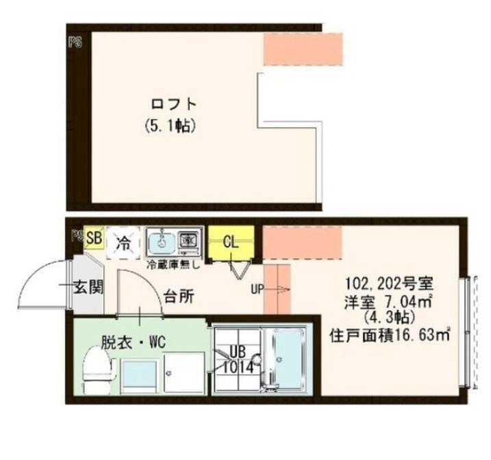 ブランニューデイズ梅島(1K/2階)の間取り写真