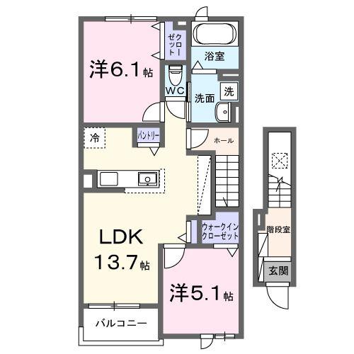 ステラ守山(2LDK/2階)の間取り写真