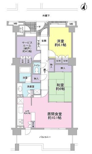 メゾン・グランツ藤枝(2SLDK/4階)の間取り写真