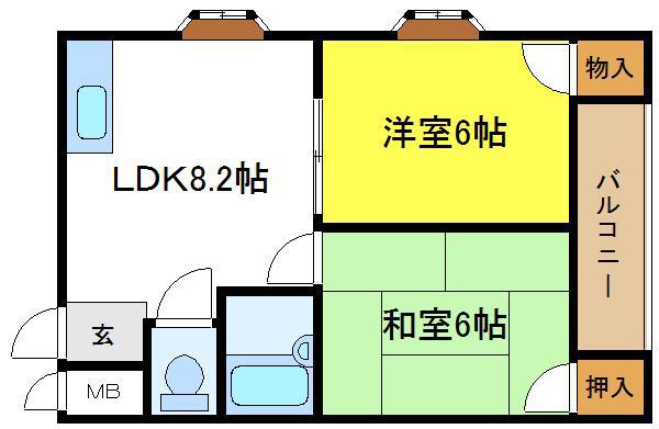プランドール平野(2LDK/4階)の間取り写真