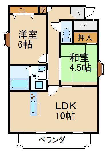 ドミシル谷辻(2LDK/2階)の間取り写真