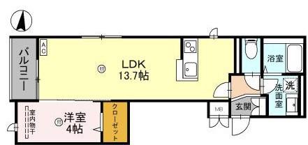 DHCR川口芝下(1LDK/1階)の間取り写真