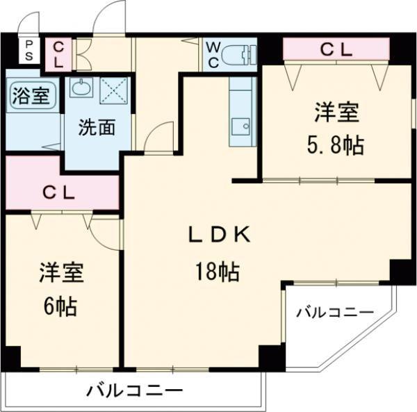 ペコラ広小路(2LDK/7階)の間取り写真