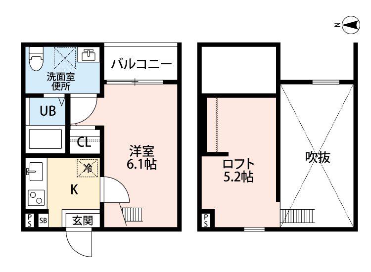 VOIR LE CIEL(1SK/2階)の間取り写真