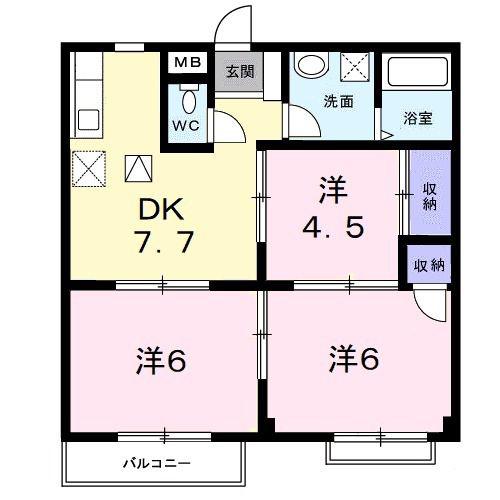 エルディムわたなべ(3DK/2階)の間取り写真