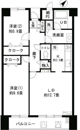 アステリオン松濤(2LDK/10階)の間取り写真