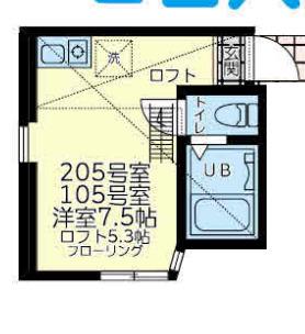 ユナイト黄金町アステカ(ワンルーム/2階)の間取り写真