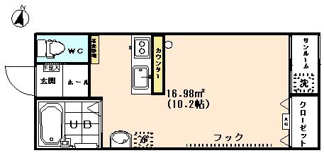 NSコーポ新片町(ワンルーム/1階)の間取り写真