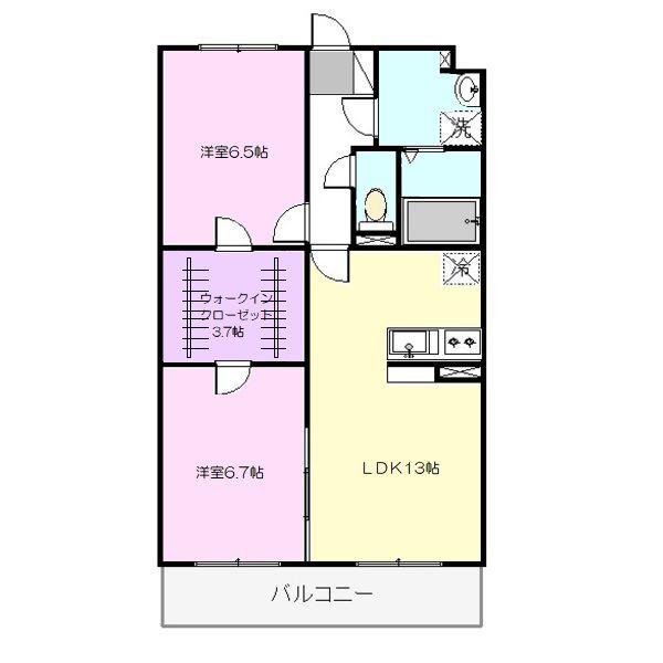 サニーサイド戸祭 II(2LDK/1階)の間取り写真