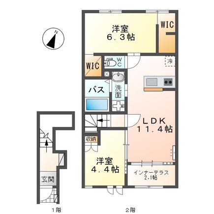 INDIGOBLUE(2LDK/2階)の間取り写真
