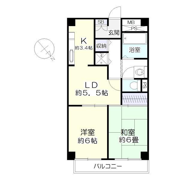 ゾンネンハイム金町(2LDK/5階)の間取り写真