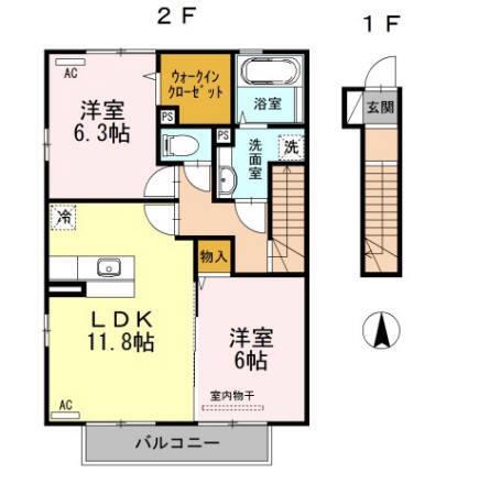 アッファービレ III棟(2LDK/1階)の間取り写真